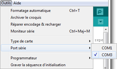 Connection Arduino port série