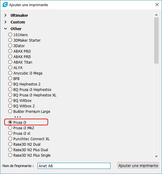 configuration cura