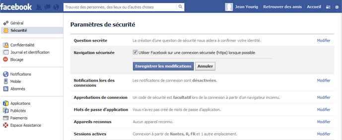 Comtpe Facebook en mode sécurisé