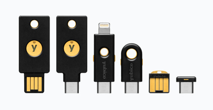 Photo des différents modèles de Yubikeys existants